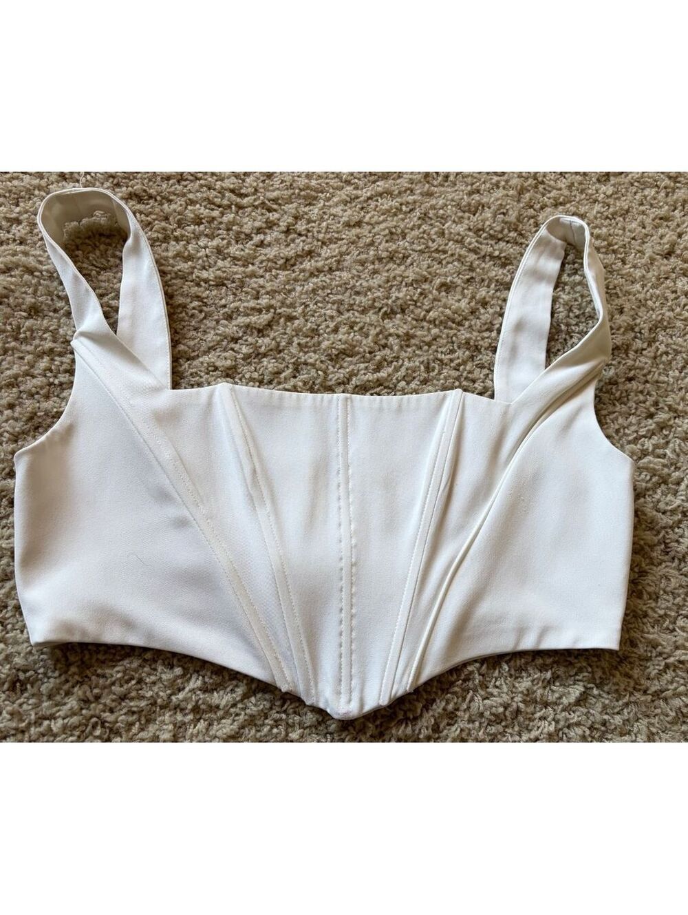 Princes Polly white cropped corset top  wide shoulder straps pointed hem Size 10